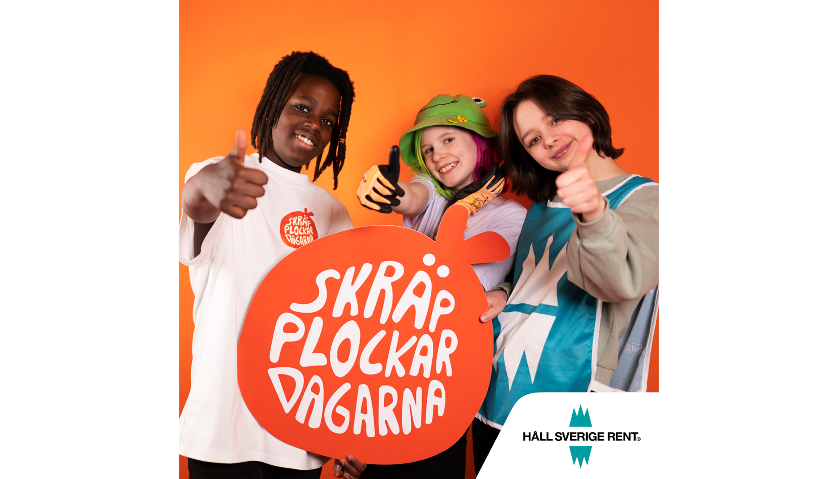 kampanjbild för skräpplockardagar med tre glada ungdomar